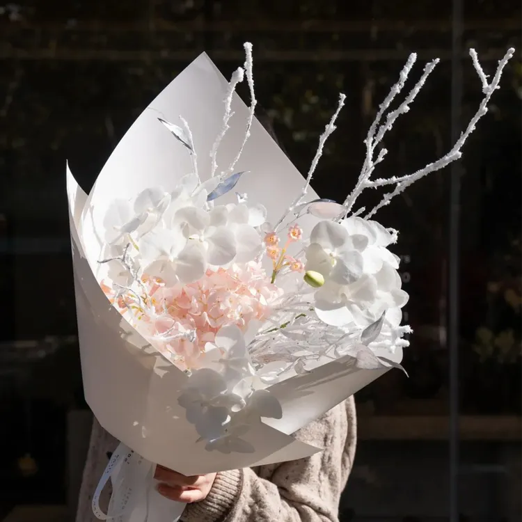 仿真落雪插枝秋冬花束落雪氛围花艺花枝装饰手工diy花店用品资材