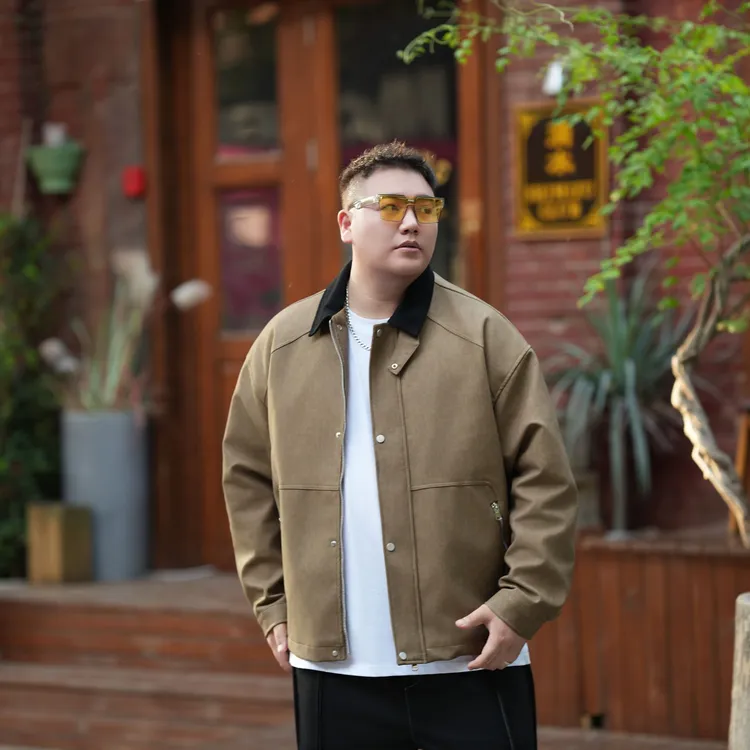 【秋季新款PU机车风夹克】2025蝈蝈原创大码男装荔枝纹软洗PU夹克