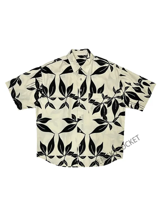 SKYROCKET扶摇夏季复古树叶短袖衬衫男潮流小众休闲风宽松衬衣