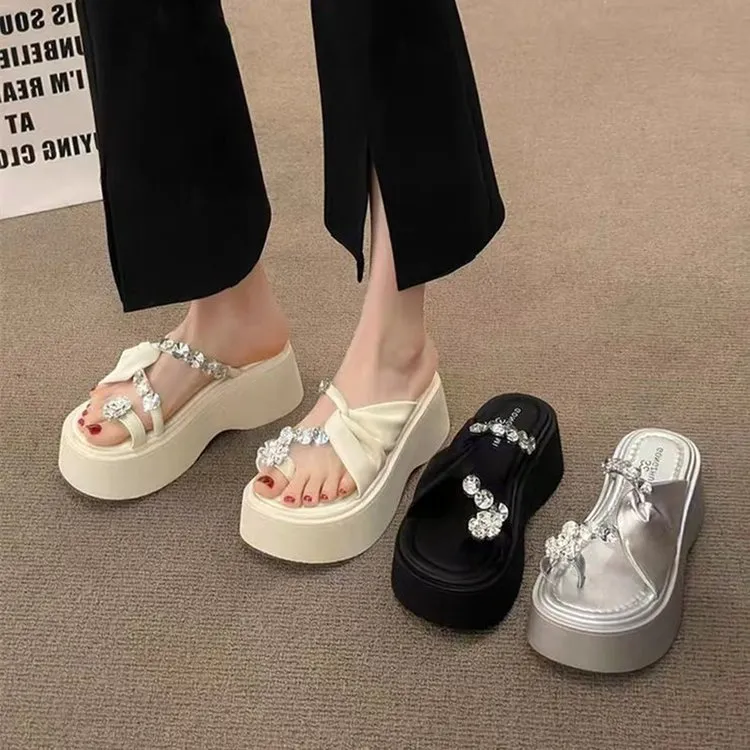 凉拖鞋女夏季新款增高厚底配裙子水钻套趾沙滩仙女风鞋子