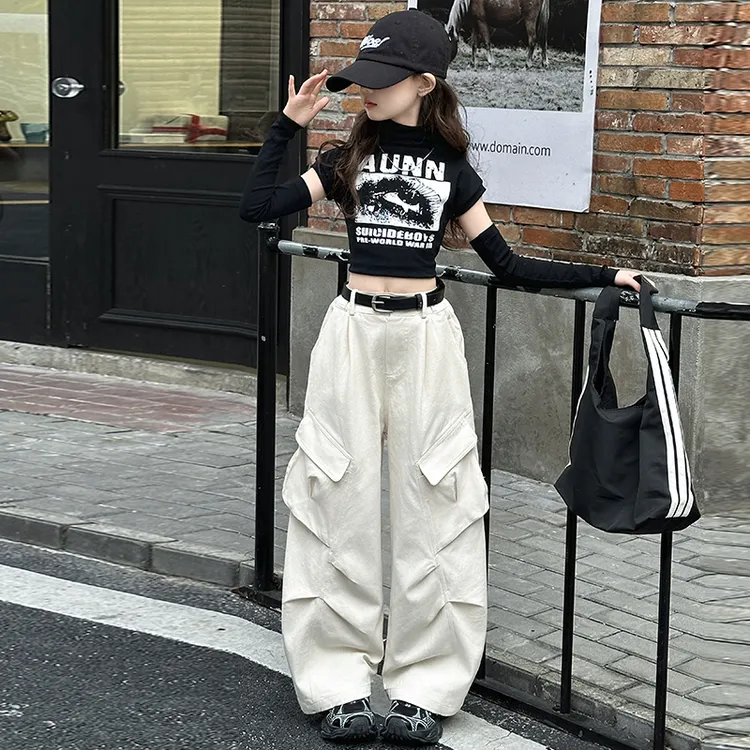 女童春秋套装2025新款洋气大童长袖上衣秋季儿童街舞爵士舞工装裤