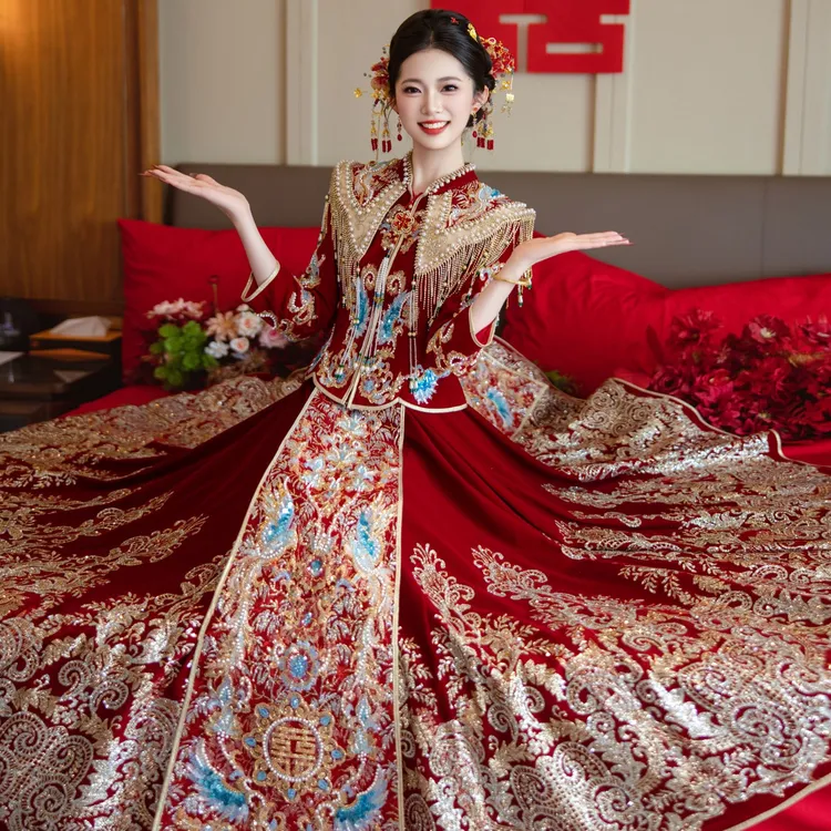 丝绒大码秀禾服2025新款新娘结婚中式嫁衣婚服敬酒服出阁服重工女