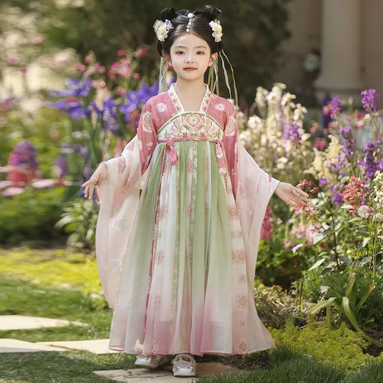汉服女童春装2025新款古风连衣裙女孩国风唐装儿童超仙古装裙子夏
