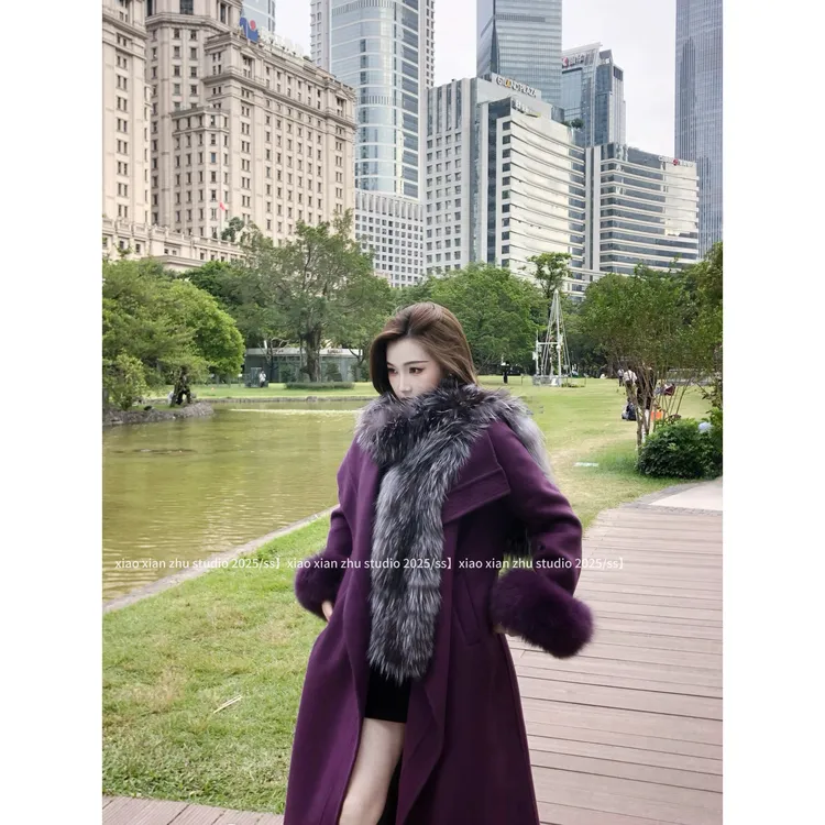 XXZHU「人生大衣」紫色韵味羊毛手工双面呢大衣高级感长外套ZZ-944