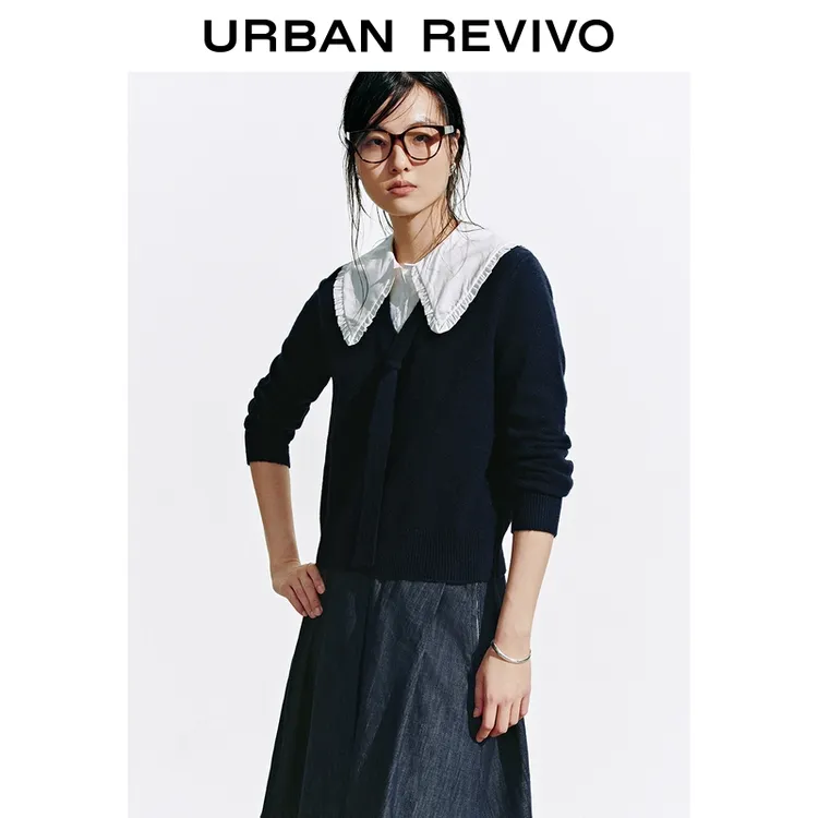 UR2025秋季新款女装学院风撞色拼接领针织衫UYL950236+