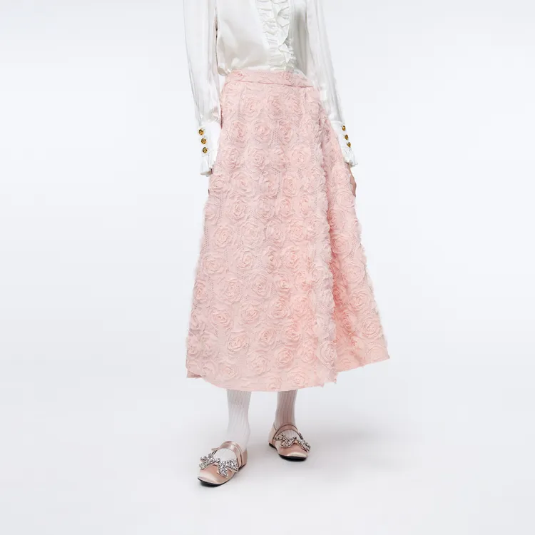 MISSCOCOON可可尼花朵半身长裙女2025秋冬新款粉色蕾丝纱大摆伞裙