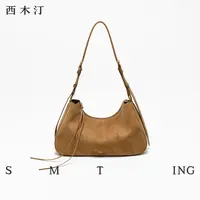 西木汀 暖阳 新款托特包单肩斜挎包擦色牛皮hobo包秋冬女包