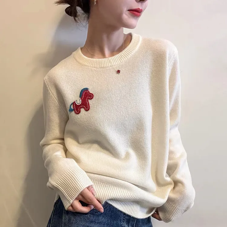 小马刺绣针织衫女欧洲站2025冬装新款欧货女装时尚洋气毛衣潮