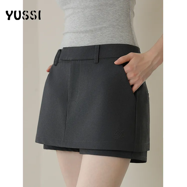 【代老板专属】YUSSI气质西装假两件半身裙女百搭修身绣花裤裙短裙