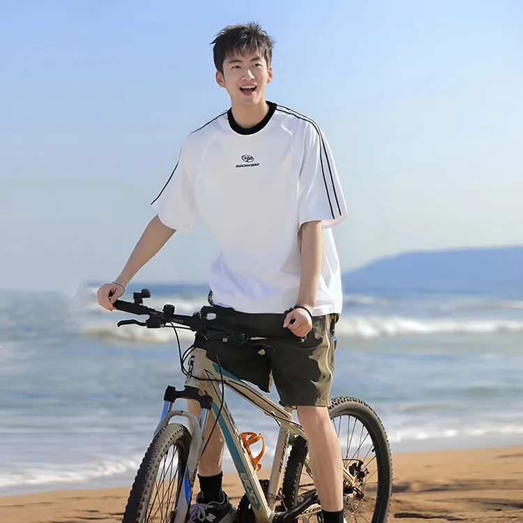 美式凉感T恤男大学生短袖夏季宽松纯棉半袖男生透气圆领夏装上衣