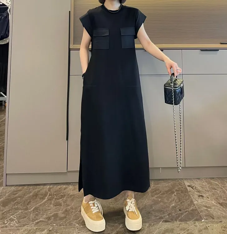 米可/MK-2147ZJ【简约气质侧开叉直筒连衣裙】时尚夏季新款连衣裙