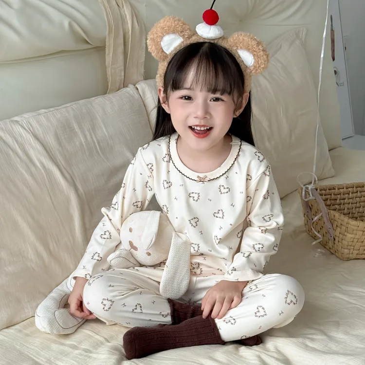 儿童内衣套装儿童德绒小碎花保暖衣套装长袖秋衣秋裤睡衣家居服