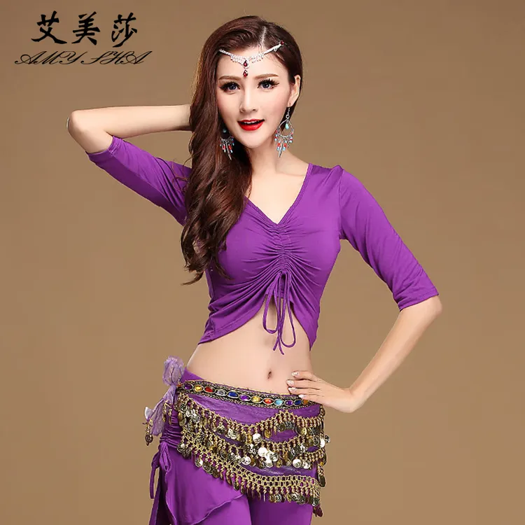 肚皮舞上衣2025年秋冬新款练习莫代尔显瘦遮肚练功上半身上装大码