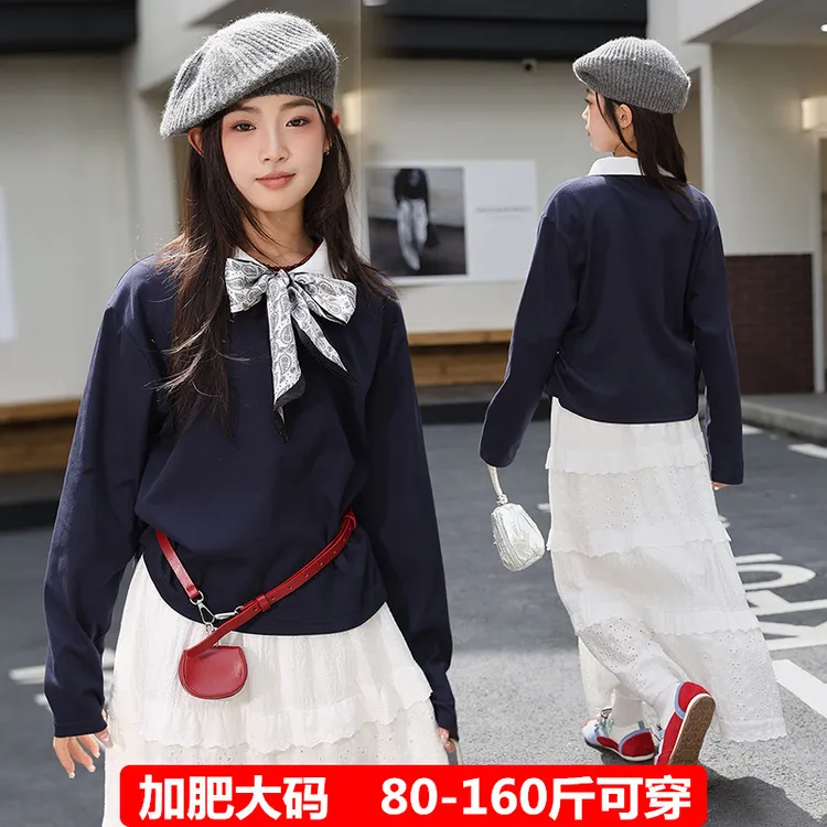 微胖女童翻领打底衫加肥大码春秋童装中大童宽松POLO衫女孩长袖衫