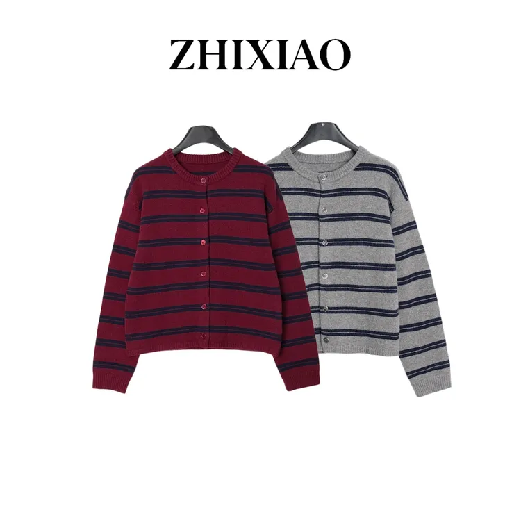 【ZHIXIAO】秋冬新款：条纹羊毛针织开衫5234