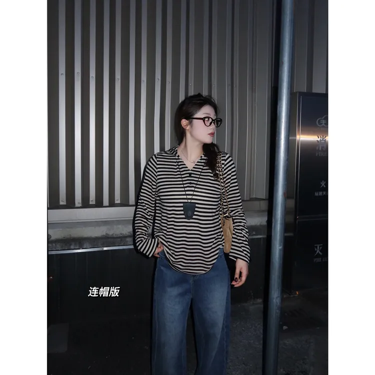 裂渡宣宣【条纹定律】微胖大码女秋双版本莱赛尔针织打底衫ZY508F24