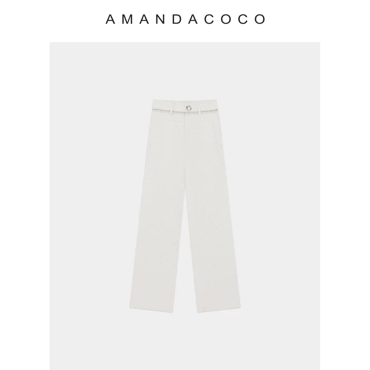 早冬漫步～25秋冬重工烫钻高腰显瘦保暖棉柔直筒阔腿裤