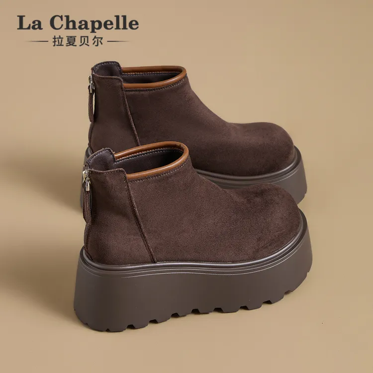 拉夏贝尔雪地靴女加绒2025冬季新款厚底加厚马丁靴后拉链女士短靴