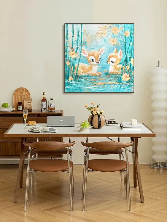 福禄呈祥◆客厅手绘油画沙发背景墙装饰画卧室儿童房床头挂画