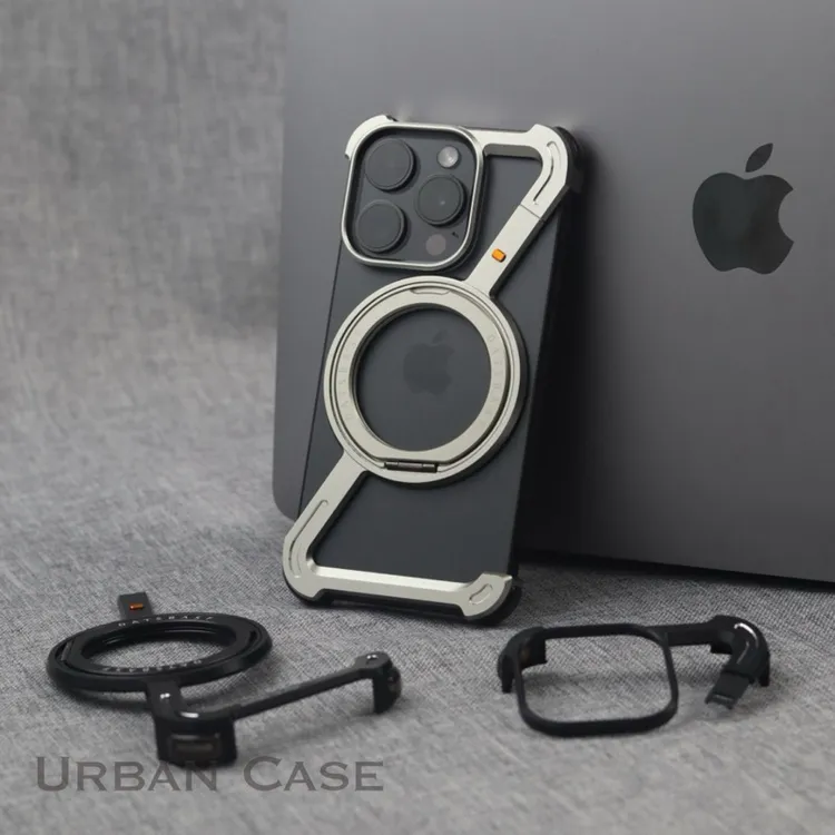 Z形手机壳磁吸+支架+气囊防摔适用于iphone15promax轻薄4㎜金属