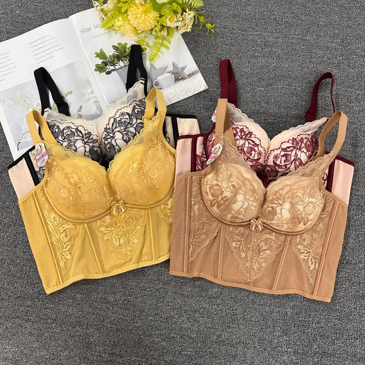 675#马甲式鱼骨大胸文胸胸衣性感蕾丝塑身聚拢显瘦调整型