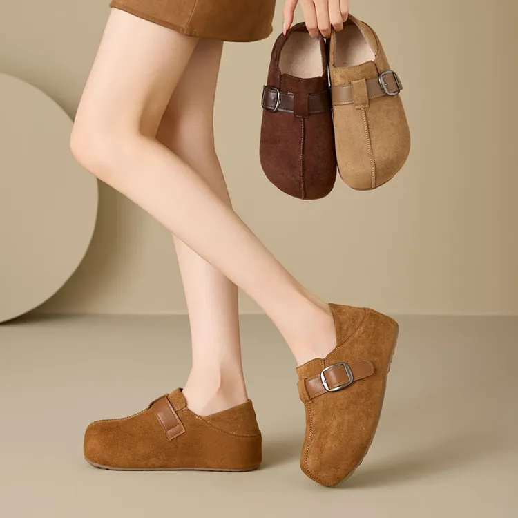 2025冬季新款百搭时尚百搭软底加绒保暖学生港风复古勃肯鞋女棉鞋