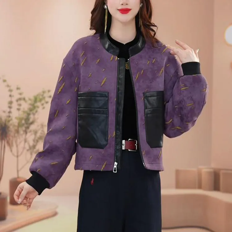 2025春秋季新款女士时尚气质百搭圆领短外套宽松洋气显瘦夹克上衣