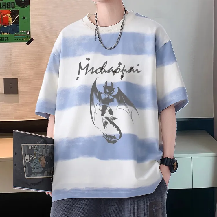 美式潮牌纯棉扎染短袖t恤男女条纹圆领休闲宽松半袖青少年上衣潮