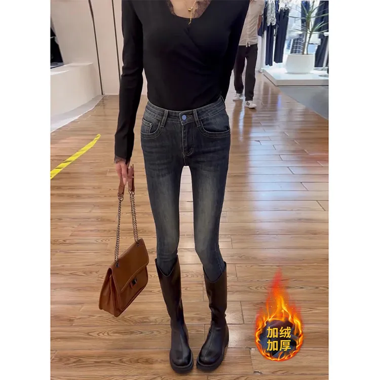 美式复古辣妹紧身高腰显瘦铅笔牛仔裤女秋冬新款时尚百搭小脚裤子