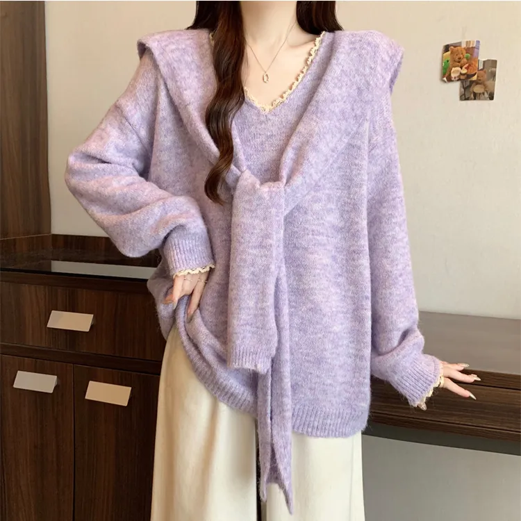 假两件披肩海军领黄色正肩毛衣女2025春大码胖mm中长款针织衫上衣