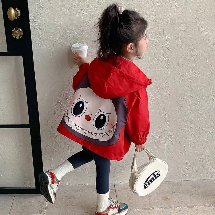 女童卡通秋季新款学院风运动风嘻哈风儿童普通外套小童休闲外套