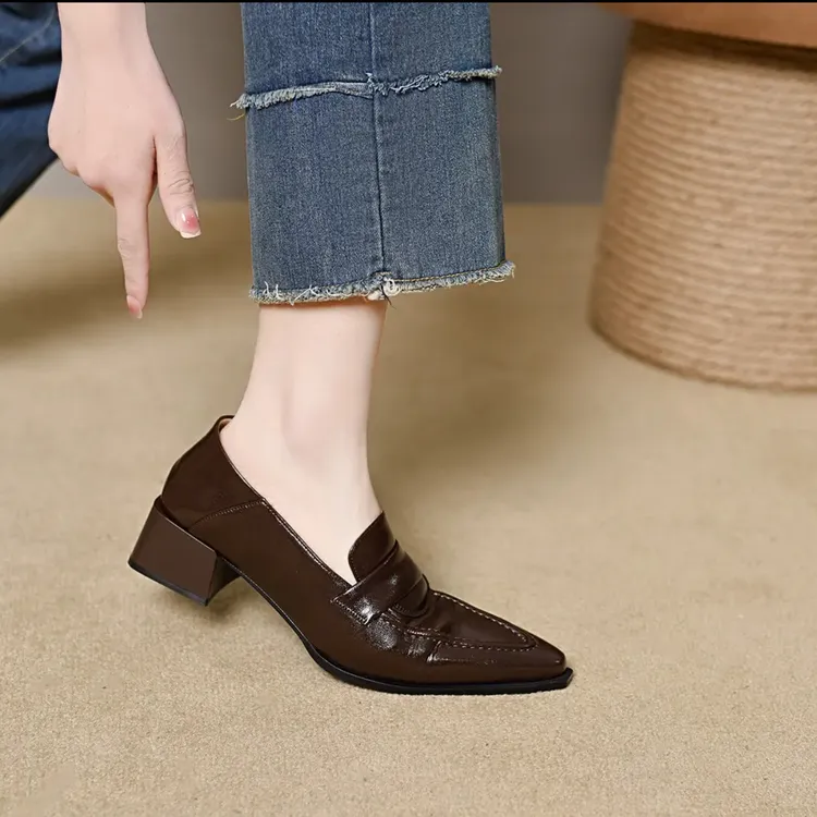 羊皮真皮皮鞋夏季2025新款复古法式尖头乐福鞋一脚蹬英伦风单鞋女