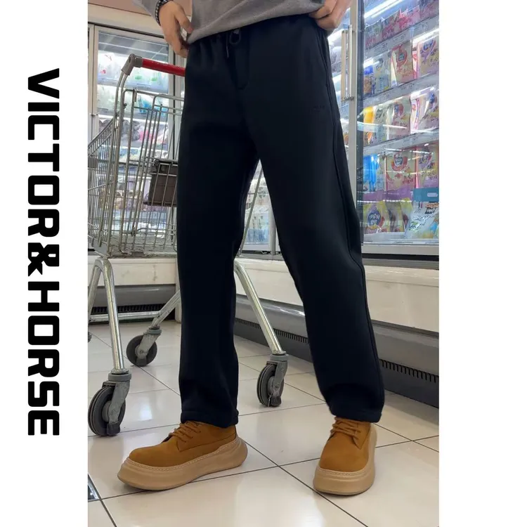 V&H『直筒加绒』糯感简约纯色小直筒裤脚百搭宽松卫裤休闲裤8243