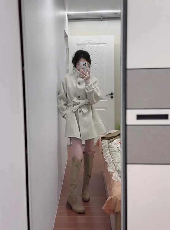 常规版立领中长款韩版腰带冬季简约气质毛呢羊毛外套优雅普通姐