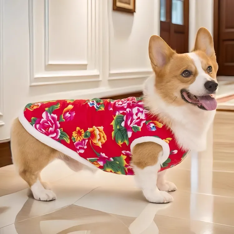 宠物狗狗衣服秋冬季保暖经典大花袄背心柯基金毛柴犬小中大型犬