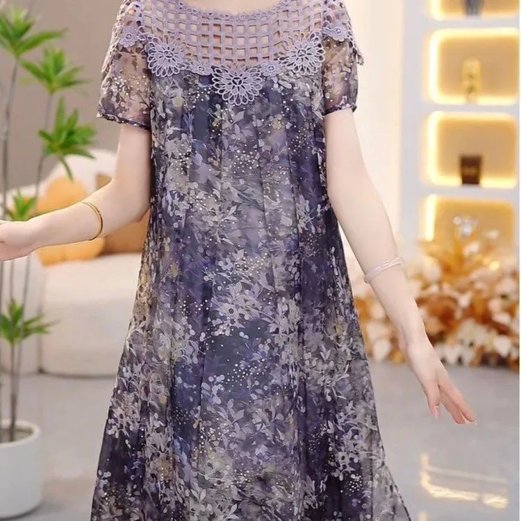 时尚连衣裙2025夏季新款时尚洋气气质减龄宽松碎花显瘦中长款裙子