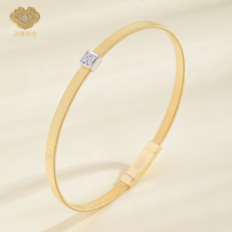 迈隆珠宝钻⽯3.0mm软绕丝单方块⼿镯意大利设计款纯手工轻奢百搭