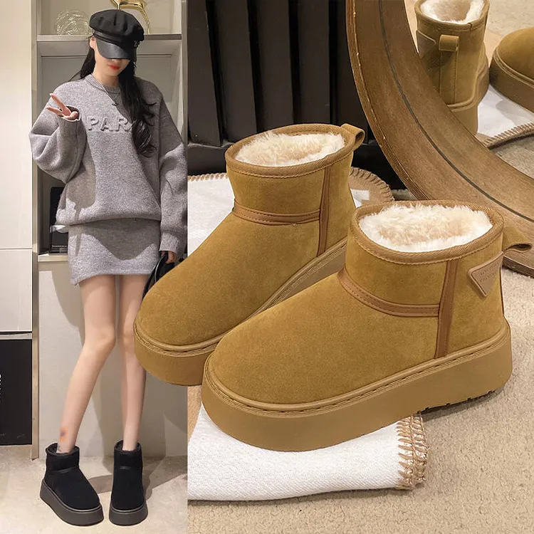 2025冬季新款琥珀流光防滑厚底增高雪地靴女加绒加厚保暖大棉鞋