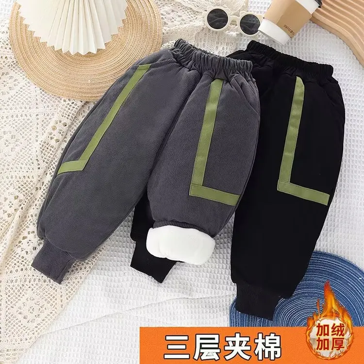 男童加绒新款裤子冬季外穿儿童保暖一条过冬宝宝三层棉裤小童加厚