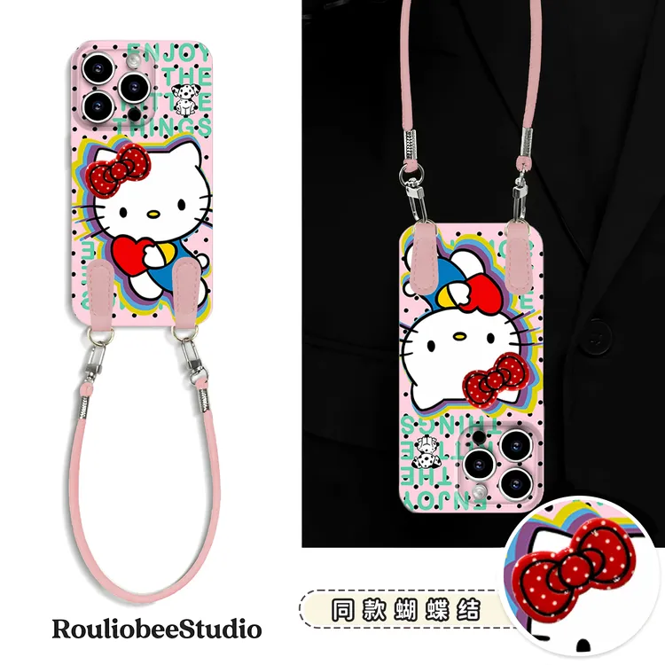 抱心KT蝴蝶结挂绳适用苹果16手机壳iPhone15小米14vivoppo华为p70