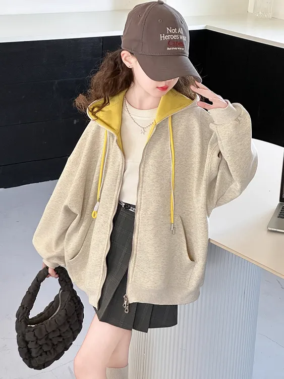 女童外套春秋季2025新款洋气儿童韩版卫衣开衫中大童秋装连帽上衣