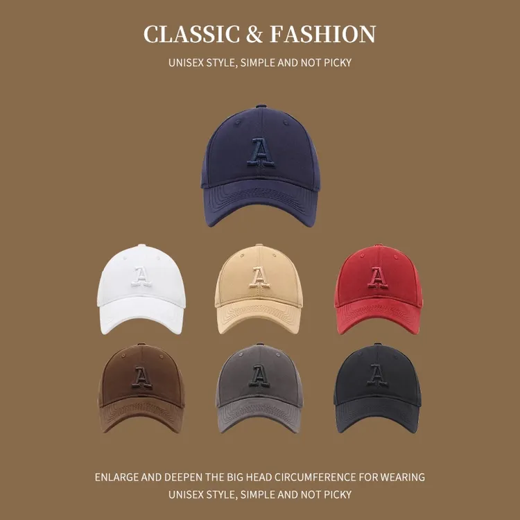 韩版刺绣A字母棒球帽四季女硬顶显脸小休闲户外遮阳鸭舌帽子男ins