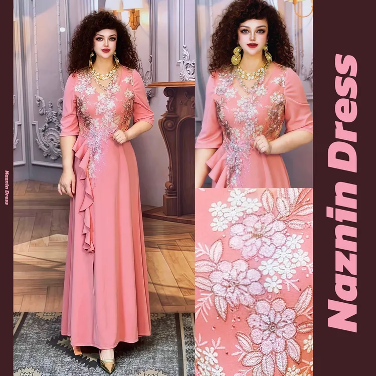 娜孜妮大码辣妈时尚女装｜麦尔登面料高贵华丽晚礼服连衣裙