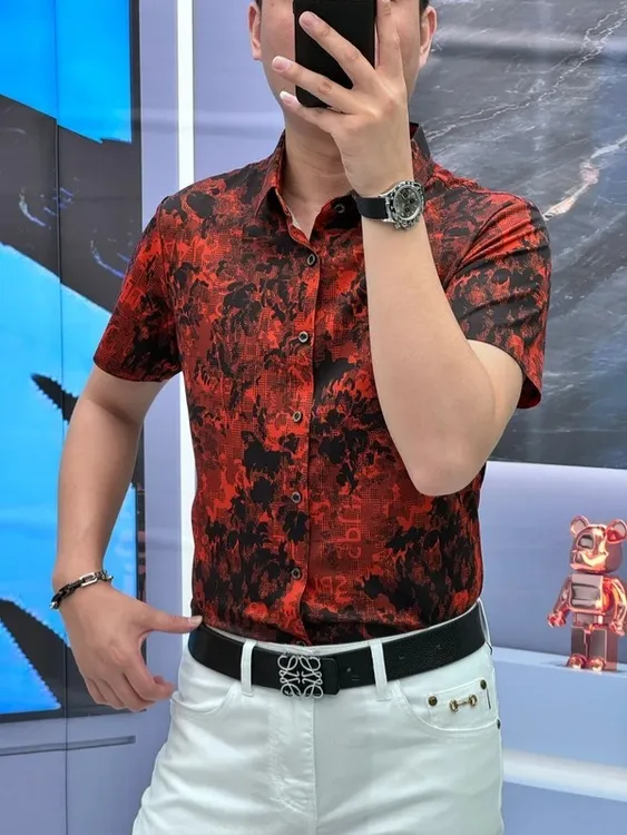 商场正品25黑标桑蚕丝莱赛尔印花潮流休闲轻奢时尚百搭短袖衬衫