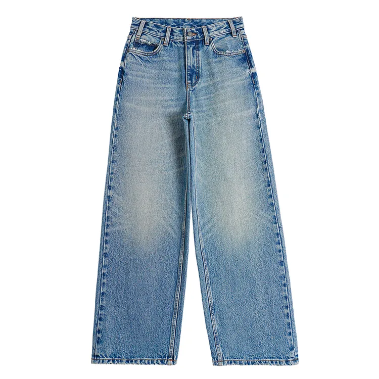 高个子必入高端2025春季直筒牛仔裤女高腰宽松知性磨边窄版阔腿裤