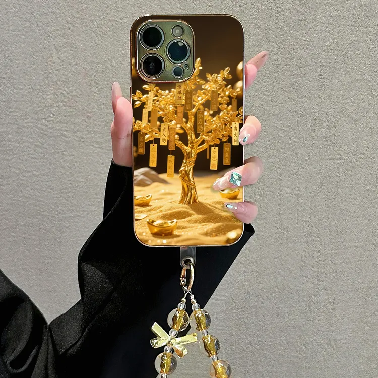 发财树适用苹果vivo华为oppo小米iPhone17电镀玻璃防摔手机壳