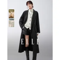 ELLE女装羊驼毛绵羊毛双面呢大衣2025冬季新款毛呢外套EN52469