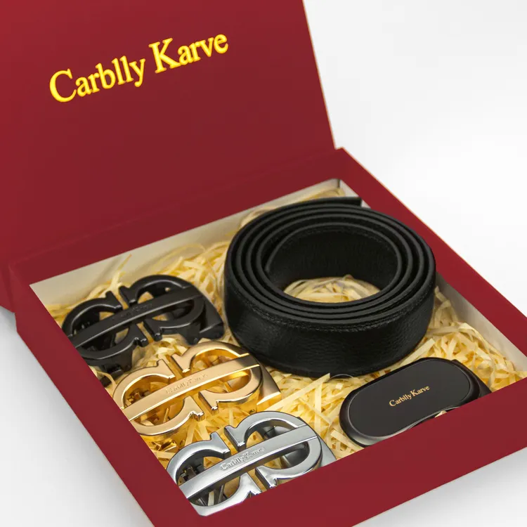 Carblly Karve头层牛皮七夕男士自动扣双头红礼盒送人气质商务CK1