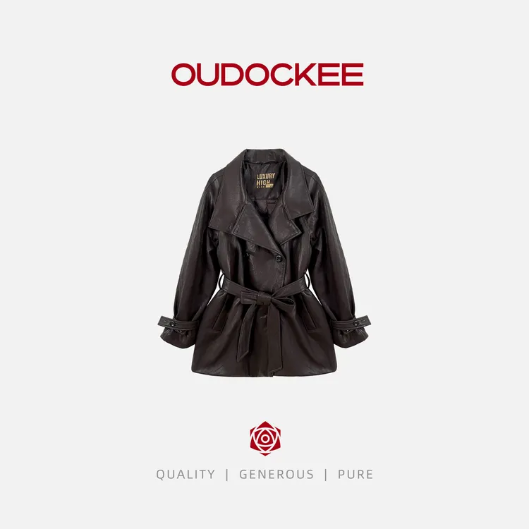 OUDOCKEE 鸥鸥【鸥鸥同款】韩系帅气新款设计感收腰皮衣 50182