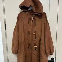 【沐木流浪记】咖啡色牛角扣连帽双口袋女装风衣z